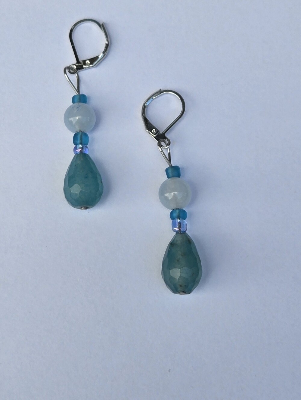 Handmade Aquamarine Drop Beaded Earrings Stainless Steel Genuine Stones